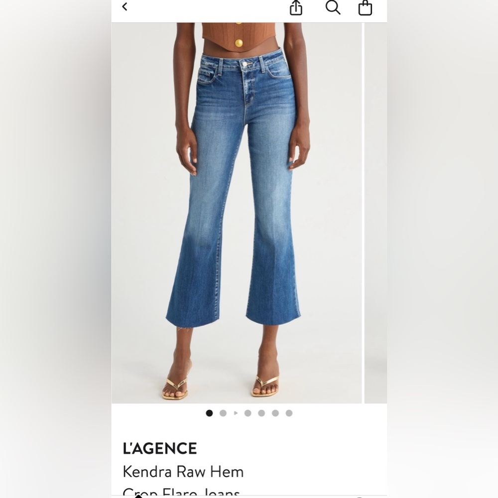 L'AGENCE Kendra Raw-Hem Crop Flare Jeans in Blue Wash